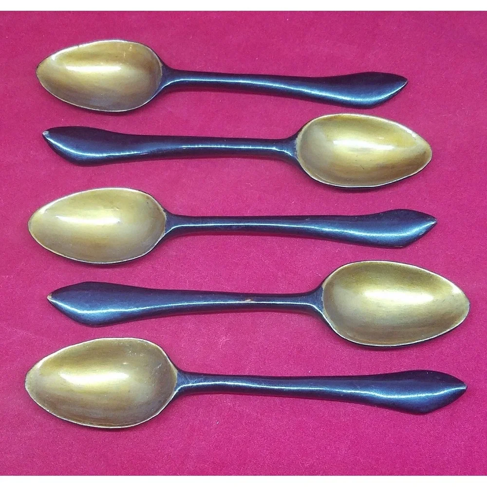 Set of 5 Vintage Foochow Chinese Lacquer Spoon Gilt Gold China
